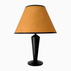 Mid-Century Dark Green Leather Wrapped Table Lamp, France, 1950s