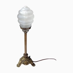 Scandinavian Art Deco Table Lamp in Brass and Frosted Glass, 1920s