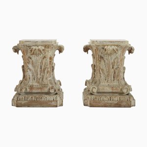 Carved Acanthus Leaf Columns, Florence, Italy, 1900s, Set of 2