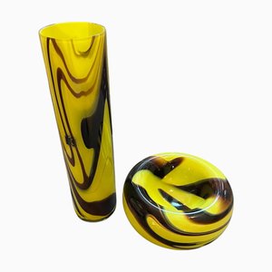 Posacenere e vaso Space Age in vetro di Murano opalino di Carlo Moretti, anni '70, set di 2