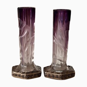 Art Nouveau Crystal Cut Vases attributed to Moser, Set of 2