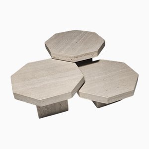 Hexagonal Travertine Nesting Coffee Tables, Italy, 1970s, Set of 3