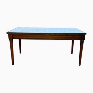 Tavolino da caffè in stile Luigi XVI in ciliegio e marmo di Carrara