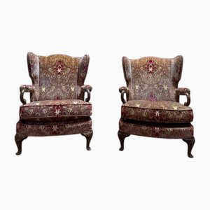 English Wingback Armchairs, Set of 2