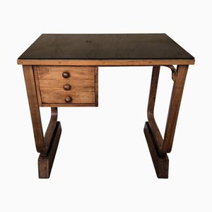 Vintage Art Deco Italian Walnut Burl Desk with Glass Top by Paolo Buffa, 1940s