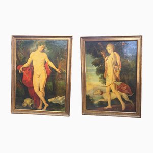 Artista della scuola europea, Bacco e Diana, Olio su tela, set di 2