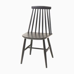 Vintage Matt Black Slatted Chair, 1960s