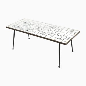 Vintage Black and White Ceramic Coffee Table with Slanted Metal Legs