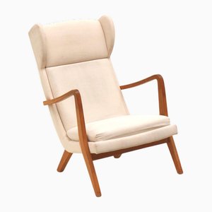 Fauteuil Vintage avec Tapisserie Crème, Danemark, 1970s