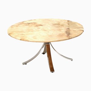 Runder Vintage Onyx Couchtisch mit Chromgestell, 1970er