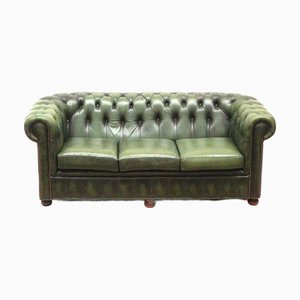 Divano Chesterfield vintage in pelle verde