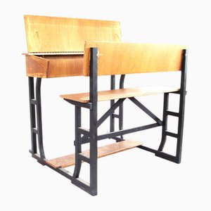 Large Wooden School Desk on Wheels with Desk Flap