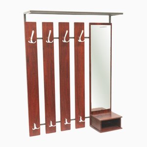 Large Vintage Wall Coat Rack with Mirror, 1960s