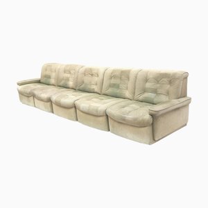 Large Vintage Modular Sectional Sofa in Green Leather, 1970s, Set of 5