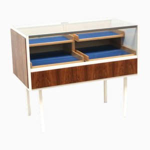 Bancone vintage in vetro con cassetti, anni '70