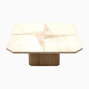 Tavolino da caffè vintage quadrato in travertino, anni '80