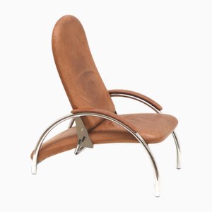 Poltrona regolabile in pelle color cognac di Ingmar Relling per Westnofa