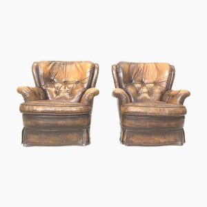 Vintage Chesterfield Stühle aus Leder, 1970er, 2er Set