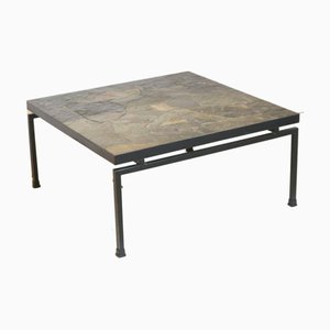 Tavolino da caffè vintage brutalista in ardesia nello stile di P. Kingma, anni '70