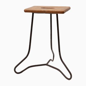 Modernistischer Industrieller Hocker aus Eisen & Eiche, Frankreich, 1960er