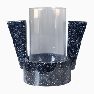 Schwarze Keramik & Glasvase von Mario Dalla Gassa für Nove Ceramiche, 1980er