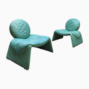 Sillones Calypso italianos vintage en turquesa de Vittorio Introini para Saporiti Italia, años 70. Juego de 2