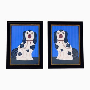 Matt Rix, Naive Style Staffordshire Dogs, Prints, Framed, Set of 2