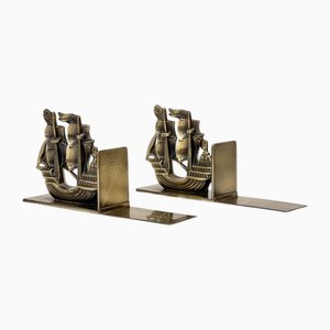 Art Deco Bronze Ship Bookends, 1930s, Set of 2