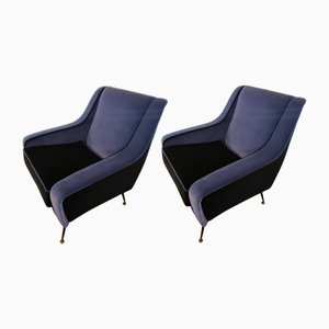 Sillones vintage en negro y azul, años 60. Juego de 2