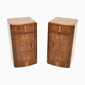 Art Deco Walnut Bedside Tables, 1930s, Set of 2