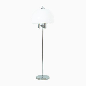 Chrome Floor Lamp with Large Acrylic Glass Shade, 1970s