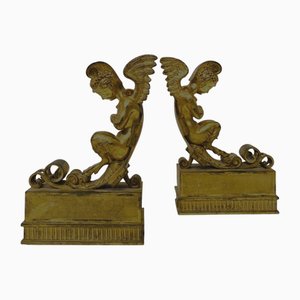 Gilt Bronze Andirons with Winged Fauns, 1800s, Set of 2