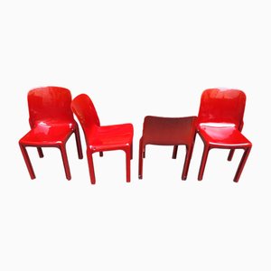 Sedie Selene vintage di plastica rossa di Vico Magistretti per Artemide, anni '80, set di 4