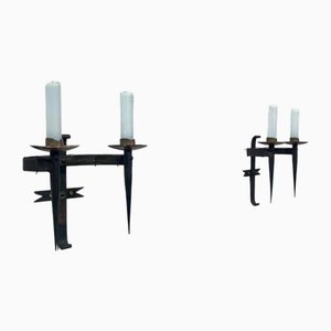 Vintage Wall Sconces in Wrought Iron, 1950s, Set of 2