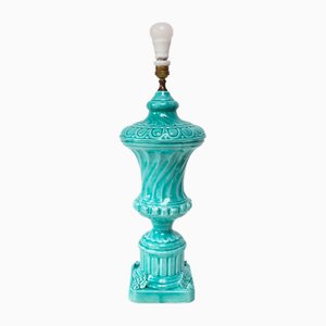 Large Turquoise Blue Manises Table Lamp, 1960s