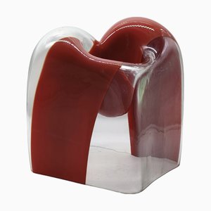 Transparent and Coral Murano Glass Sculpture Vase from Mazzega, 1970s