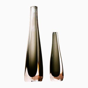 Vasi Artglass soffiati a mano di Nils Landberg per Orrefors, Svezia, anni '50, set di 2