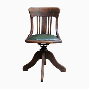 Victorian Bentwood Swivel Desk Chair with Green Leather Seat and Brass Studs, 1890s