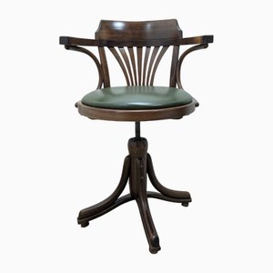 Swivel Chair in Beech with Padded Leather Seat, 1950s