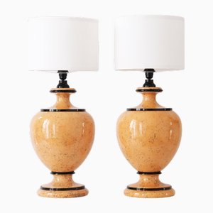 Lampade grandi a forma di balaustra in pietra beige, set di 2