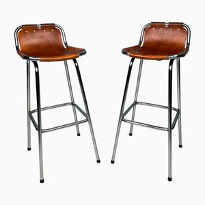 Vintage Leather Bar Stools by Charlotte Perriand, 1960, Set of 2