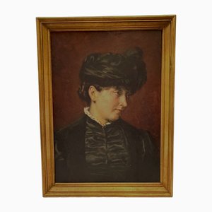 Young Woman with Hat, 20th Century, Oil on Mahogany Panel, Framed