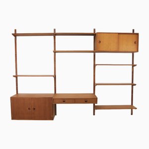 Three-Strip Teak Wall Shelf from HG Furniture, 1960s, Set of 13