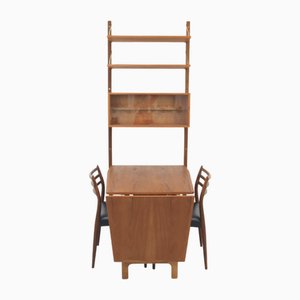 Estantería de pared Royal System con mesa de teca de Poul Cadovius, años 60. Juego de 6