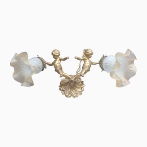 Vintage French Sconce with Frosted Glass Shades, 1930s