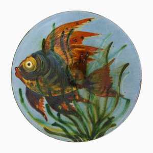 Dekorativer Wandteller aus Keramik mit Fisch Design von Puigdemont, 1970er