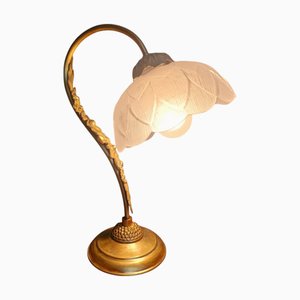 Lampada da tavolo vintage a collo di cigno in ottone, Francia, anni '40