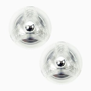 Large Mid-Century Modern Wave Ceiling Lights by Koch & Lowy for Peill & Putzler, 1970s, Set of 2