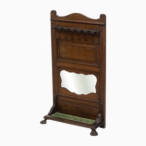 Antique Edwardian Oak Snooker Pool Cue Rack Stand, 1890s