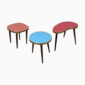 Mid-Century German Plant Stands with Brass Trims, 1950s, Set of 3